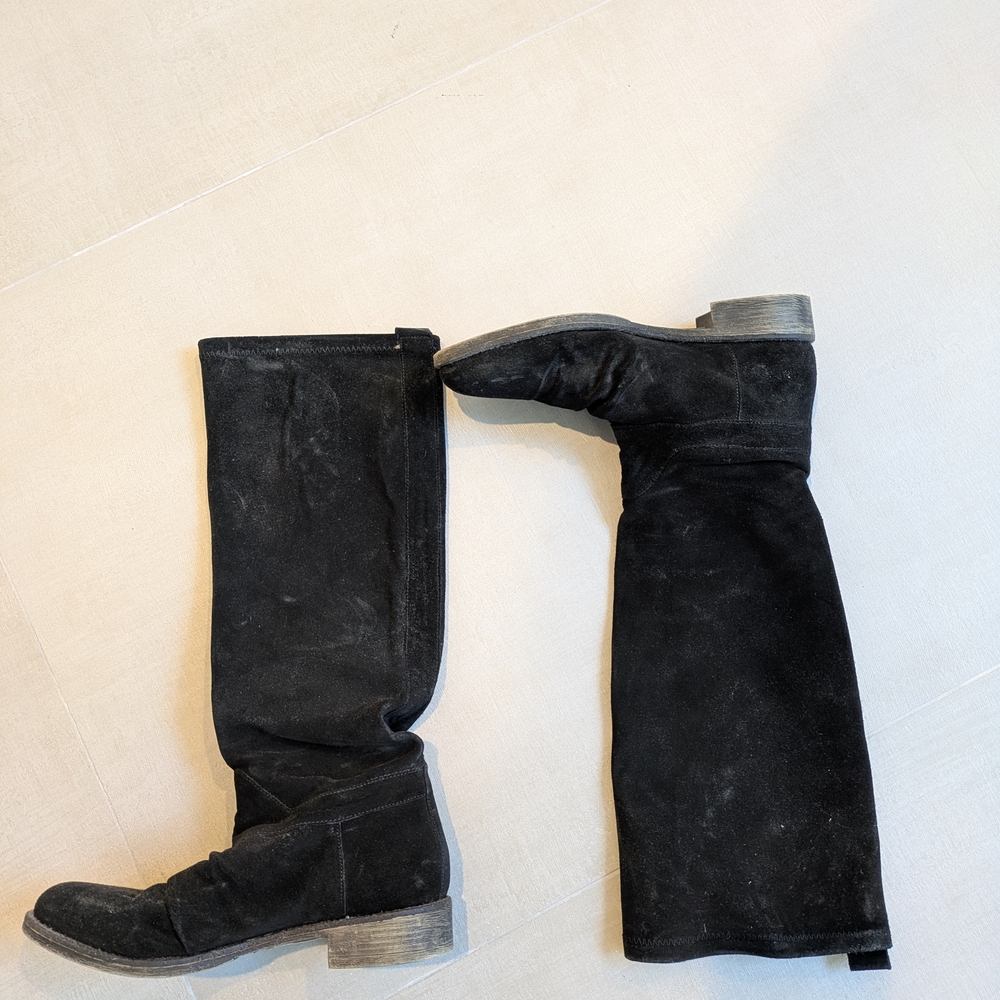 Black Suede Knee-High Boots